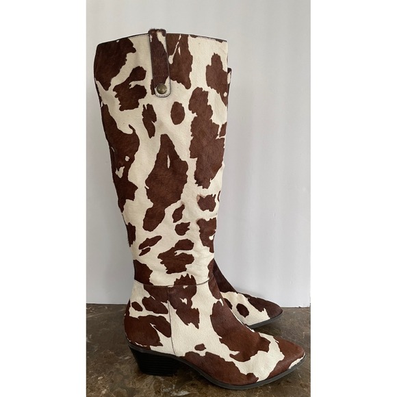 INC Womens Launa Cow Print Calf Hair Boots Brown White Cowgirl Western Chic 10M - Picture 14 of 16